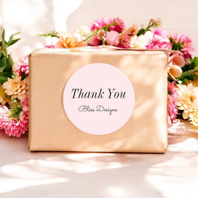 Blush Pink Thank You Simple Business  Classic Round Sticker (Creator Uploaded)