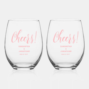 Blush Pink Thank You Wedding Stemless Wine Glass