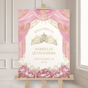 Blush Pink Tiara Crown Quinceanera Welcome Foam Board