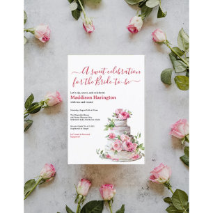 Blush Pink Tiered Cake Pink Roses Bridal Shower Invitation