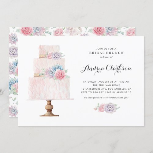 Blush Pink Tiered Cake Succulents Bridal Brunch Invitation