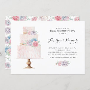 Blush Pink Tiered Cake Succulents Engagement Party Invitation