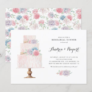 Blush Pink Tiered Cake Succulents Rehearsal Dinner Invitation