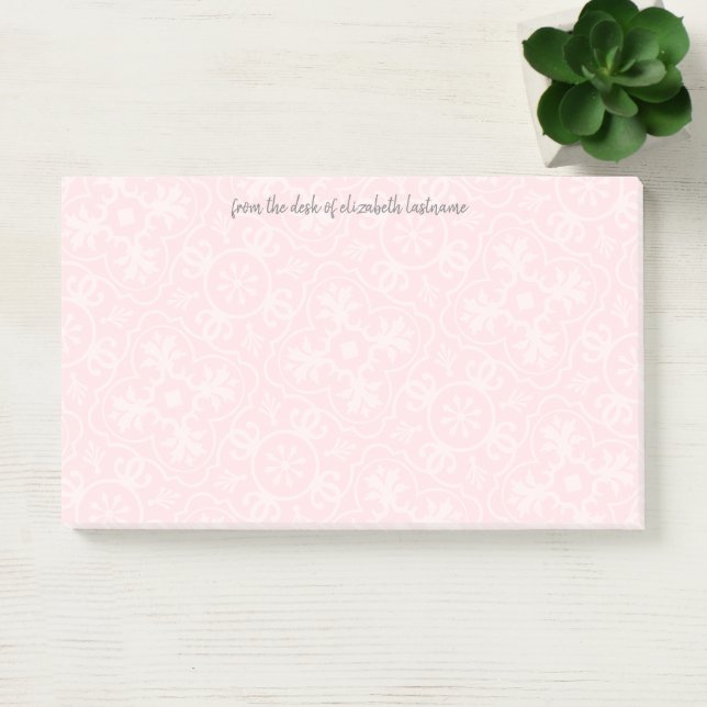 Blush Pink Tile Pattern with Script Grey Name Post-it Notes (Office)