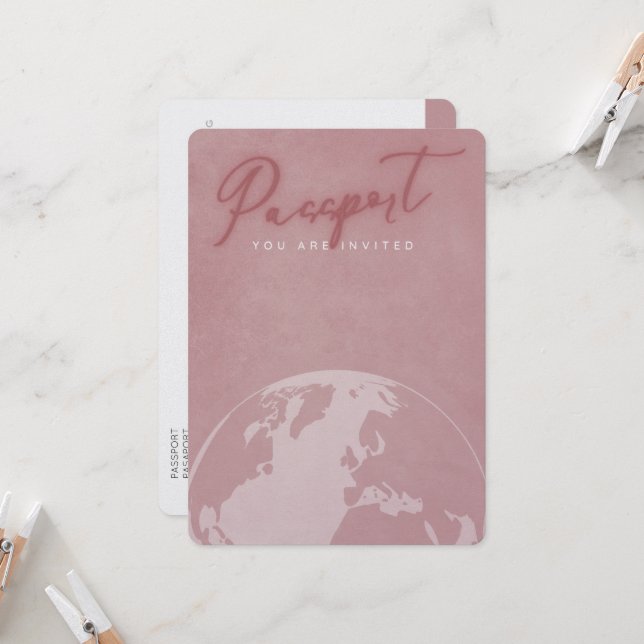 Blush pink travel passport bridal shower  invitation (Front/Back In Situ)