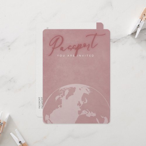 Blush pink travel passport bridal shower  invitation