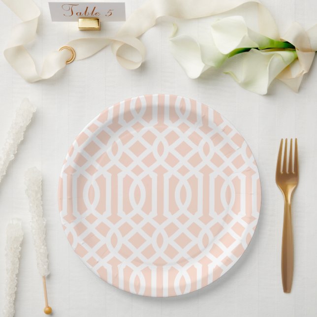 Blush Pink Trellis Paper Plates (Wedding)