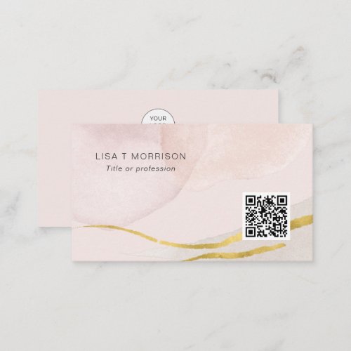 Blush pink trendy abstract QR code networking logo Business Card