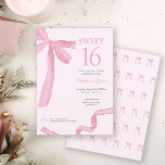 Blush Pink trendy Bow Ribbon Coquette Sweet 16  Invitation<br><div class="desc">Celebrate a milestone in style with this Blush Pink Coquette Sweet 16 Birthday Invitation, available in both print and as a digital download. Featuring a hand-painted watercolor ribbon and bow design by Lorena Depante, this invitation combines soft, feminine elegance with playful charm—perfect for the coquette aesthetic. The pink hues and...</div>