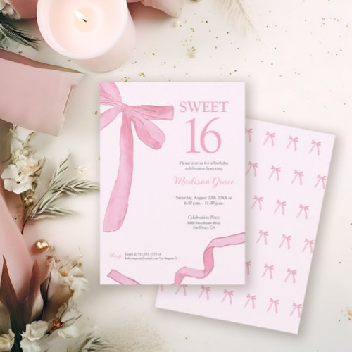 Blush Pink trendy Bow Ribbon Coquette Sweet 16  Invitation