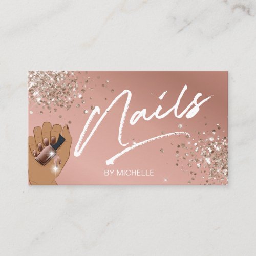 Blush Pink Trendy Glitter Modern Nail Artist  Busi Business Card