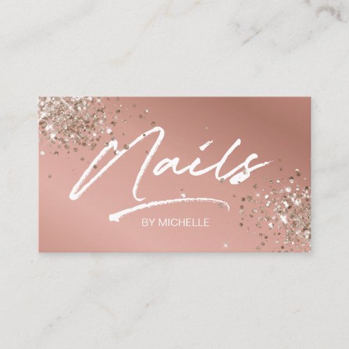 Blush Pink Trendy Glitter Modern Nail Artist  Business Card