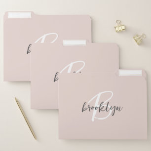 Blush Pink Trendy Gray Script Monogram Name File Folder