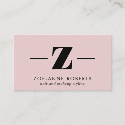 Blush Pink Trendy Letter Z Monogram Hair Makeup Business Card