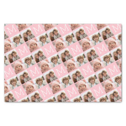 Blush Pink Trendy Photo Collage with Monogram Tissue Paper