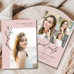 Blush Pink Trendy Photo Graduation Party Invitation