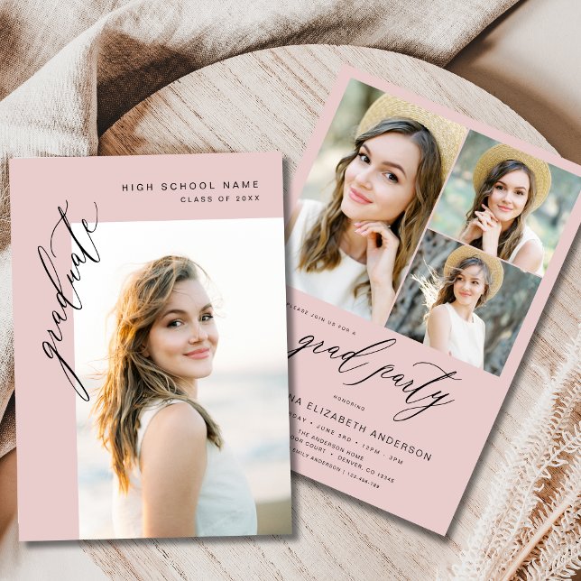 Blush Pink Trendy Photo Graduation Party Invitation (Creator Uploaded)