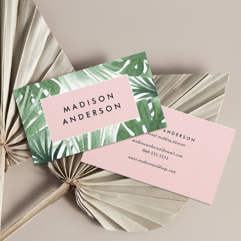 Blush Pink Tropical Business Cards by FINEandDANDY at Zazzle