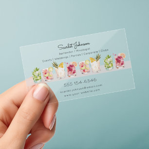 Blush Pink Tropical Drinks Bartender Clear Business Cards