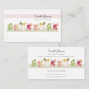 Blush Pink Tropical Drinks Femenine Bartender Business Card