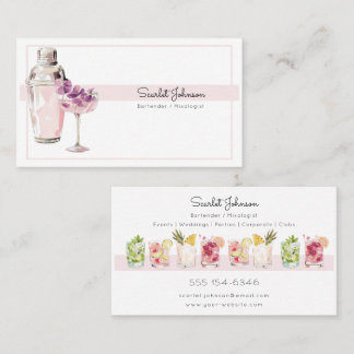 Blush Pink Tropical Drinks Femenine Bartender Business Card