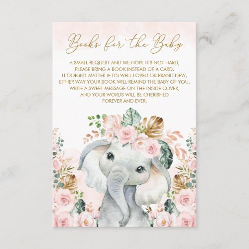 Blush Pink Tropical Floral Elephant Bring a Book Enclosure Card