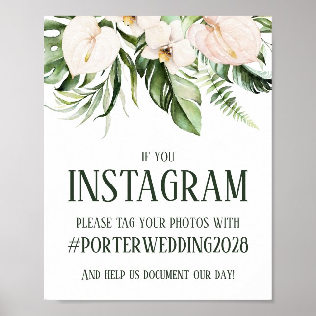 Blush Pink Tropical Floral Instagram Sign (Front)