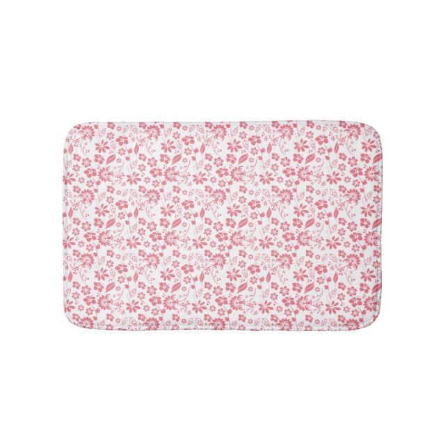 Blush Pink Tropical Flowers Spring Garden Bath Mat (Front)