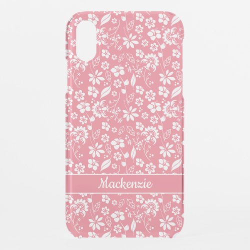 Blush Pink Tropical Girly Flowers Monogram iPhone XR Case