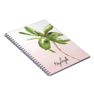 Blush Pink Tropical Gold Green Palm Tree Notebook