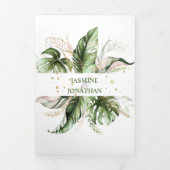 Blush Pink Tropical Greenery Photo Wedding  Tri-Fold Invitation (Cover)
