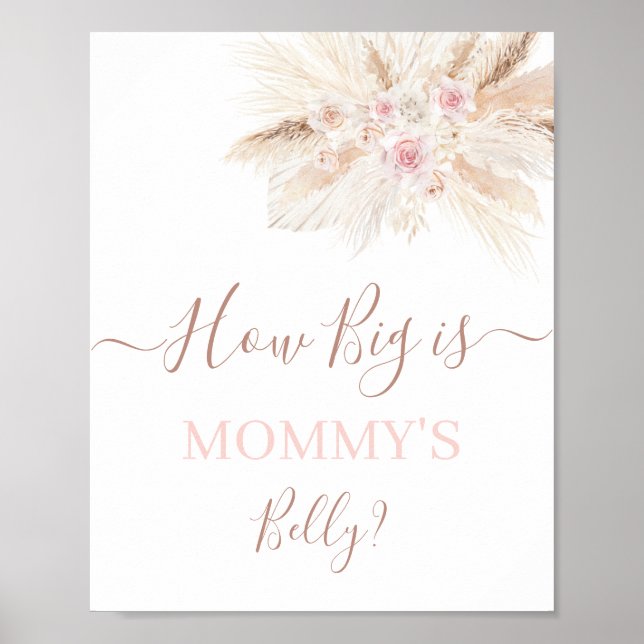  Blush pink Tropical How Big is Mommy's Belly sign (Front)