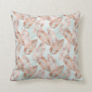Blush Pink Tropical Leaves and Teal Throw Pillow