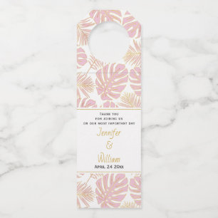 Blush pink tropical leaves polka dots wedding bottle hanger tag