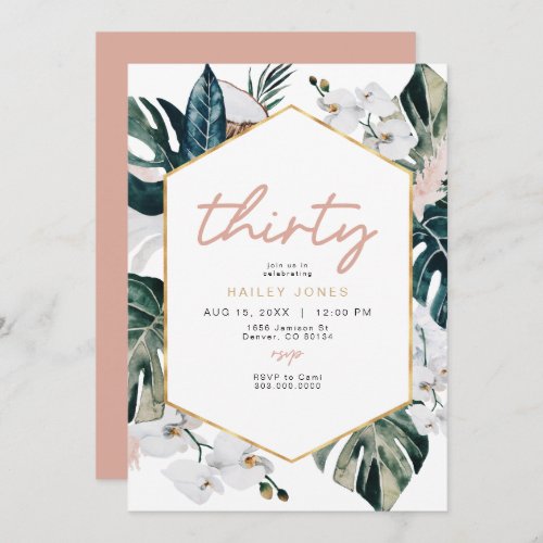 Blush Pink Tropical Palm Pampas 30th Birthday Invi Invitation