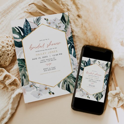 Blush Pink Tropical Palm Pampas Bridal Shower Invitation