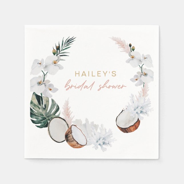 Blush Pink Tropical Palm Pampas Bridal Shower Napkins (Front)