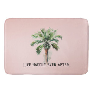 Blush Pink Tropical Palm Tree Bath Mat