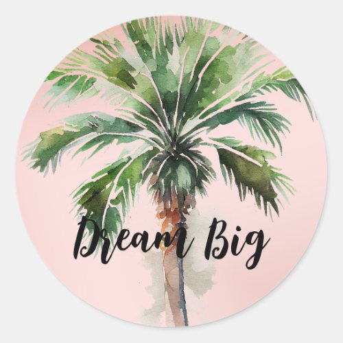 Blush Pink Tropical Palm Tree Classic Round Sticker