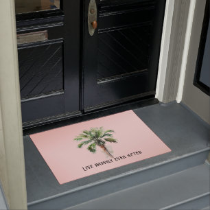 Blush Pink Tropical Palm Tree Doormat