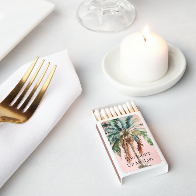 Blush Pink Tropical Palm Tree Quote Matchboxes (Insitu)
