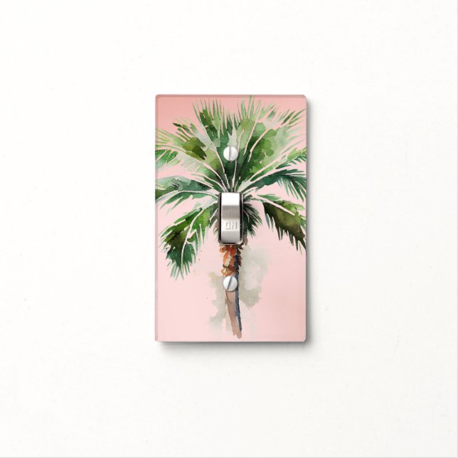 Blush Pink Tropical Palm Tree (single) Light Switch Cover (In Situ)