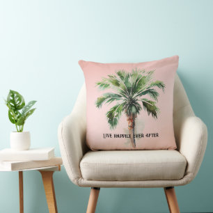 Blush Pink Tropical Palm Tree Throw Pillow