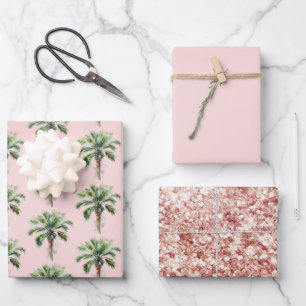 Blush Pink Tropical Palm Tree Wrapping Paper Sheets