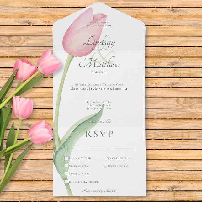 Blush Pink Tulip Solo Modern Dinner All In One Invitation (Blush Pink Tulip Solo Modern Dinner All In One Invitation)