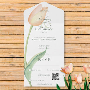 Blush Pink Tulip Solo Peach Modern QR Code All In One Invitation