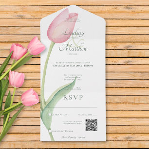 Blush Pink Tulip Solo Pink Modern QR Code All In One Invitation