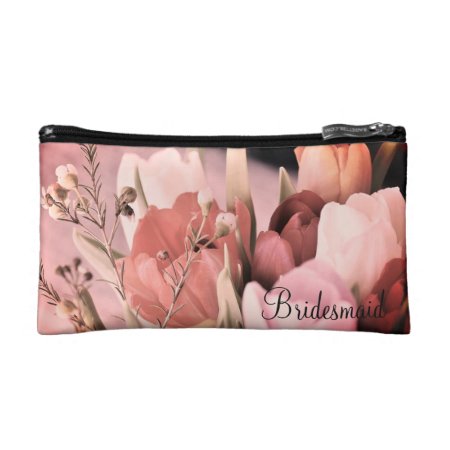 Blush Pink Tulips Bouquet Bridal Cosmetic Bag
