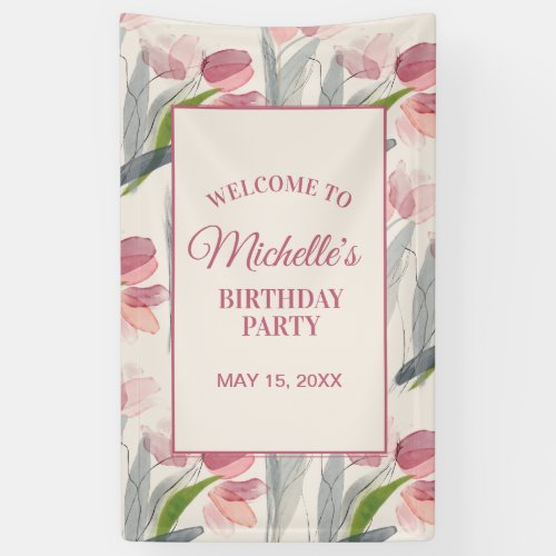 Blush Pink Tulips Floral Birthday Party Welcome Ba