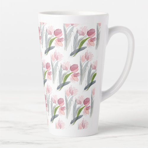 Blush Pink Tulips Sage Green Gray Leaves White Latte Mug